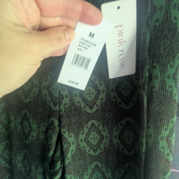 Pink Rose Womens Pants Flare Leg Ribbed Black Green Stretch Pull On Medium - Picture 5 of 8